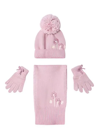 Mayoral Girls 3 Piece Set Scarf, Glove & Beanie Rosado