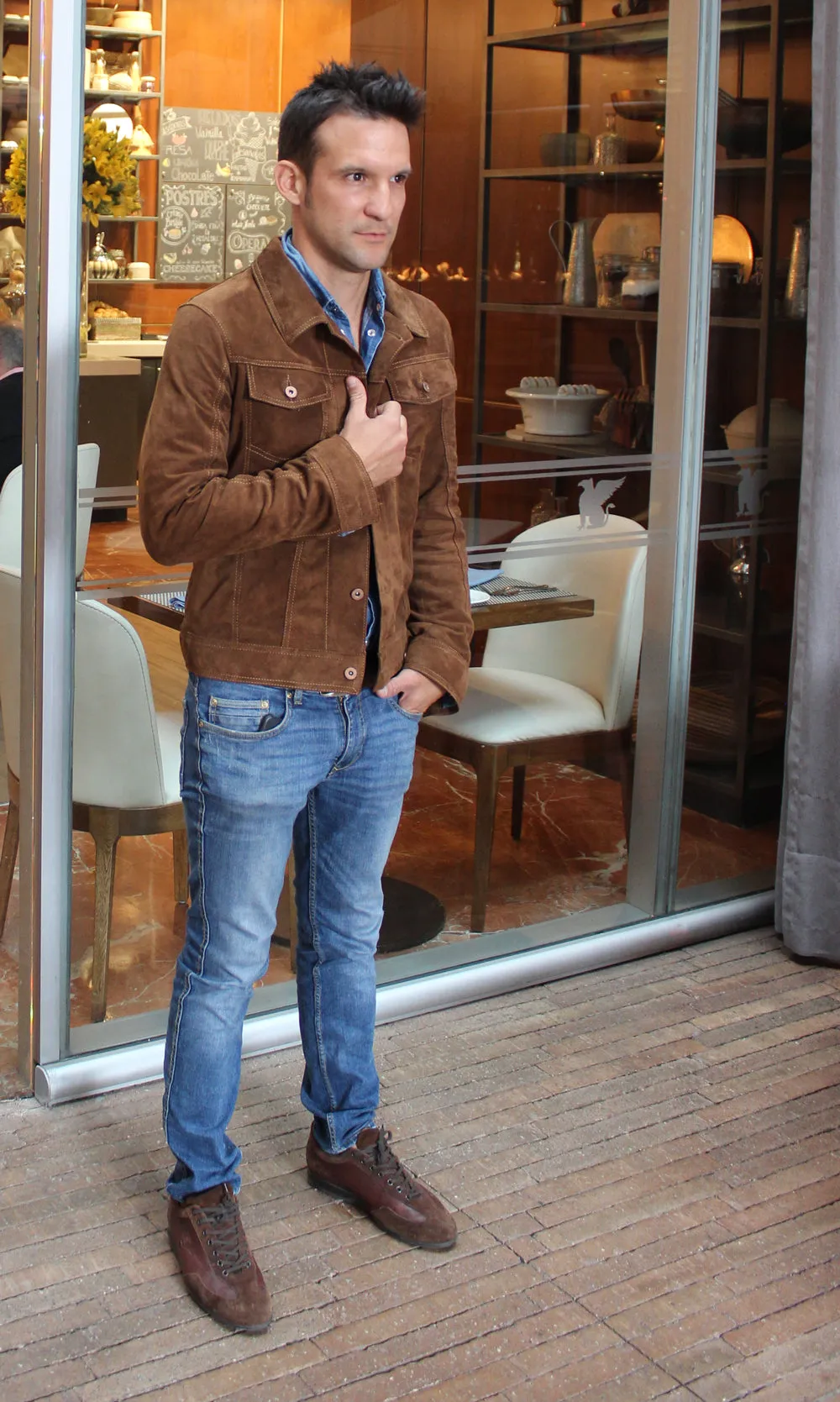 MCDAVE Denim Style Jacket in Nubuck Suede - Mocha  -