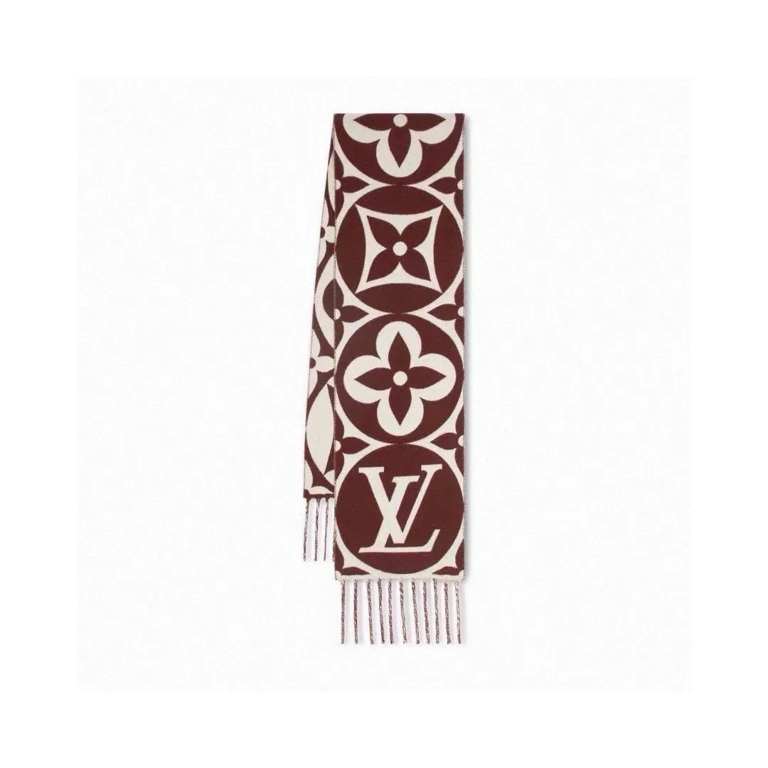 MEDALLION SCARF 235 CM IN CHOCOLATE BROWN MIX WHITE WOOL 399900