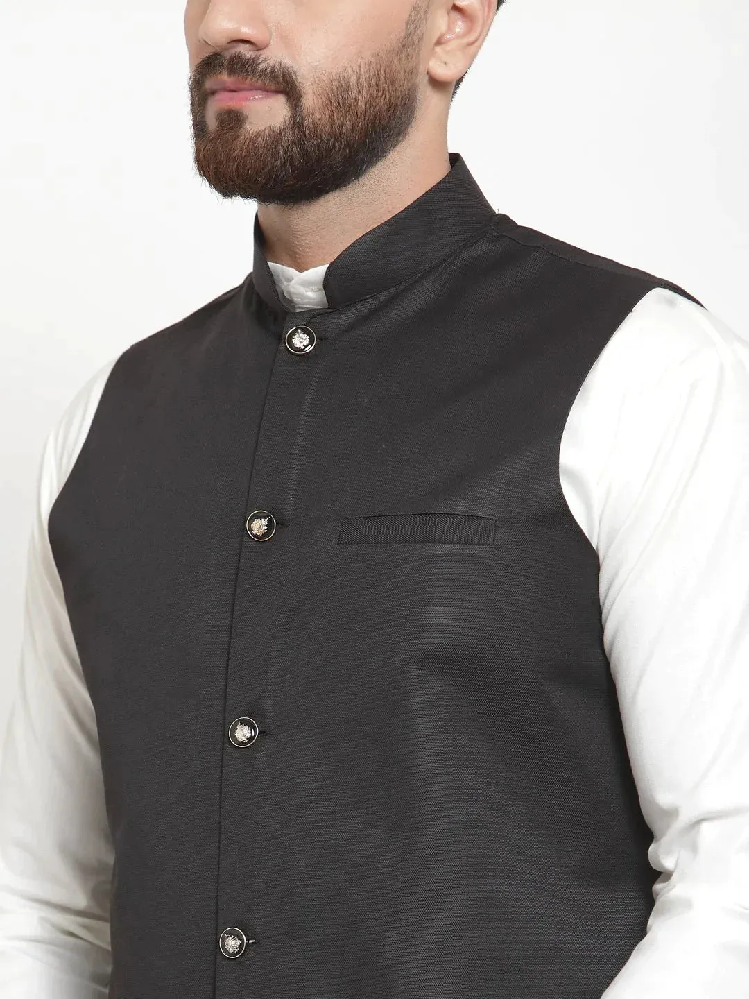 Men Black Solid Nehru Jacket