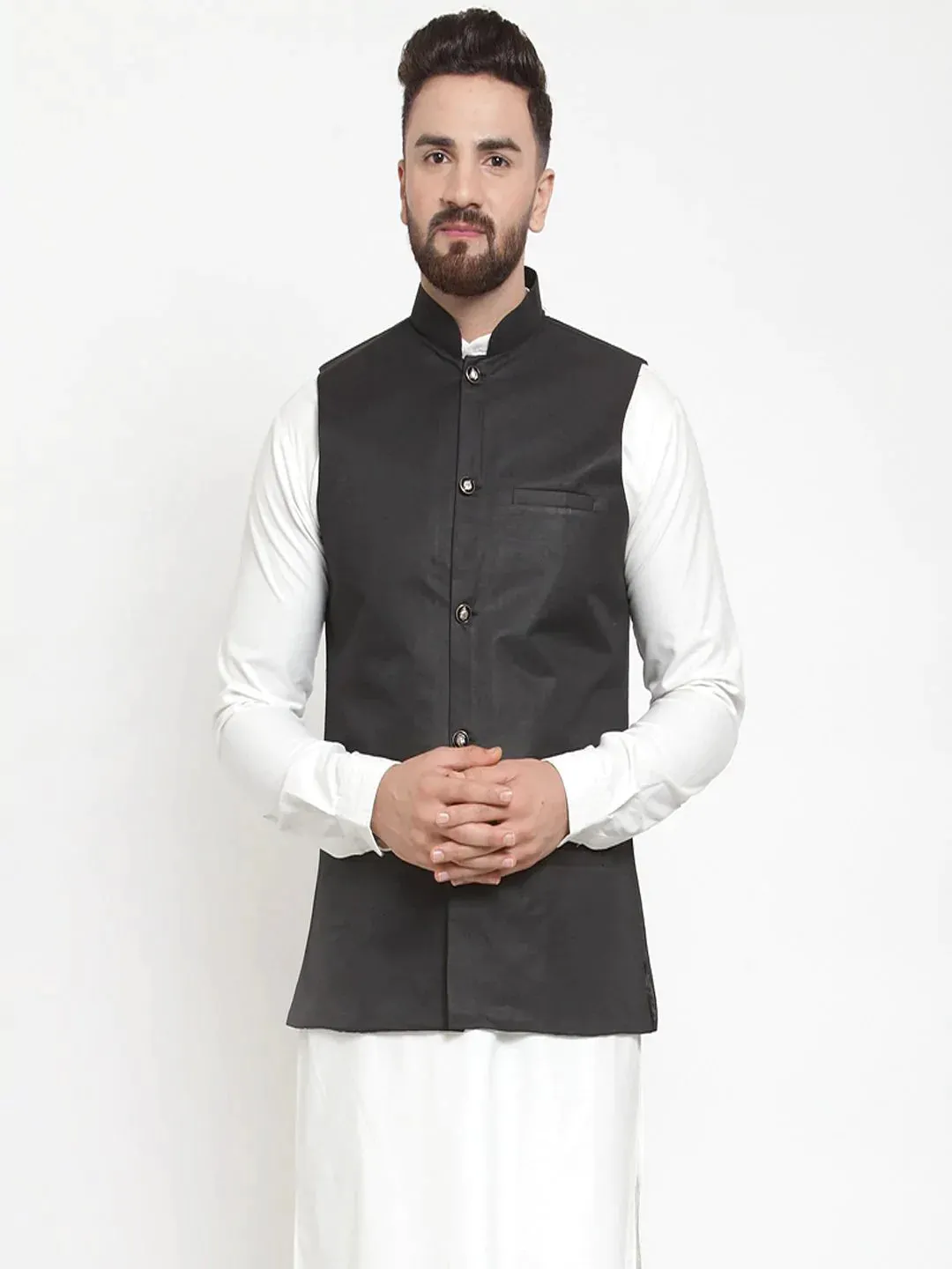 Men Black Solid Nehru Jacket