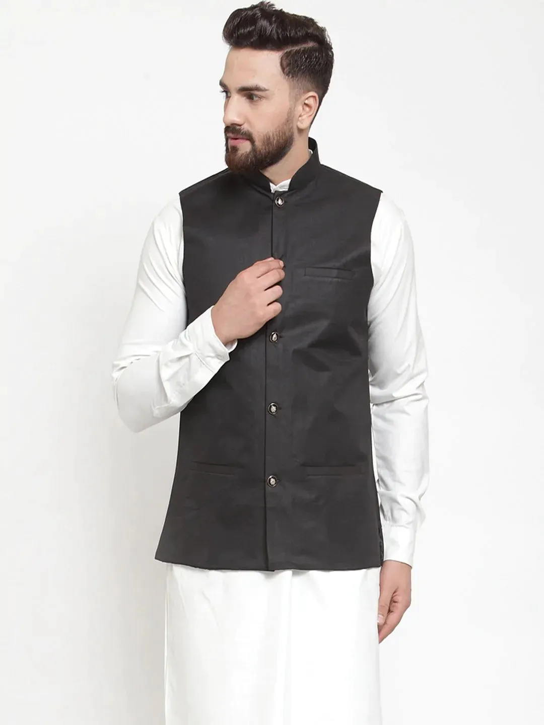 Men Black Solid Nehru Jacket