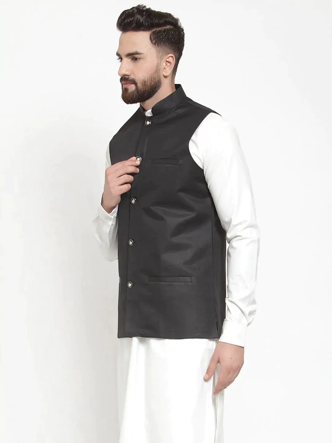 Men Black Solid Nehru Jacket