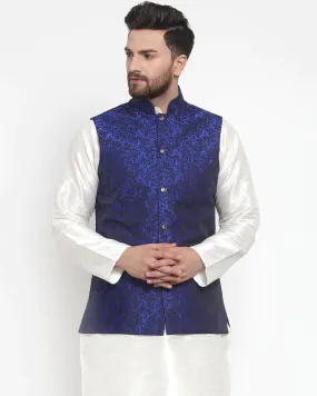 Men Blue-Coloured & Black Woven Design Nehru Jacket