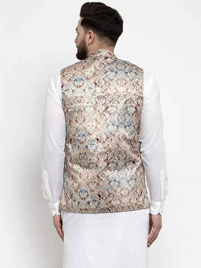 Men Multicolored Printed Satin Nehru Jacket