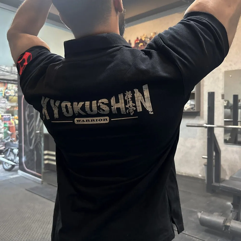 MEN POLO SHIRT EMBROIDERED KYOKUSHIN WARRIOR BLACK