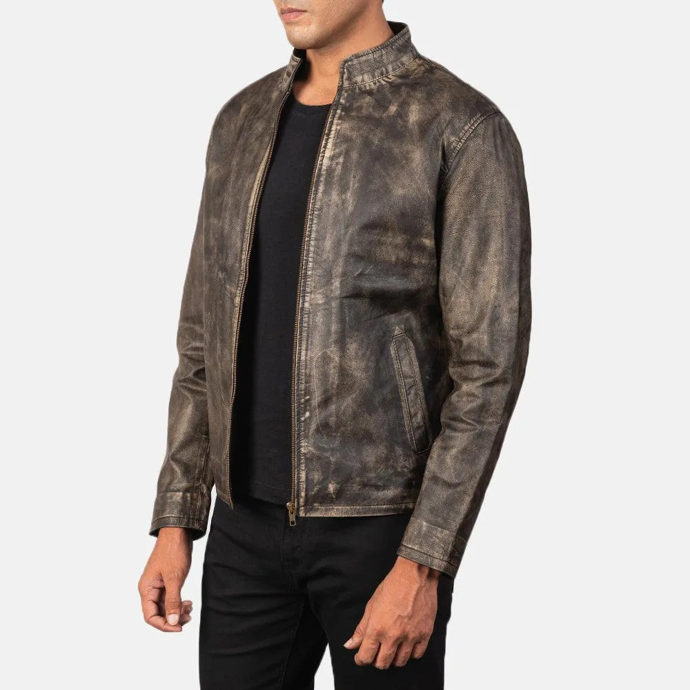 Mens Chocolate Brown Distressed Leather Jacket