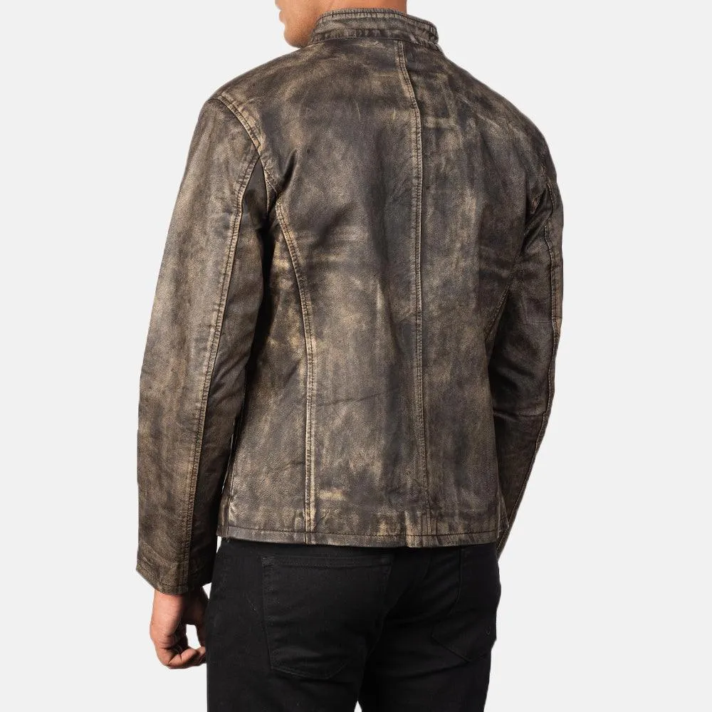 Mens Chocolate Brown Distressed Leather Jacket