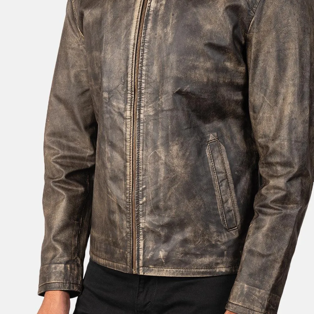 Mens Chocolate Brown Distressed Leather Jacket