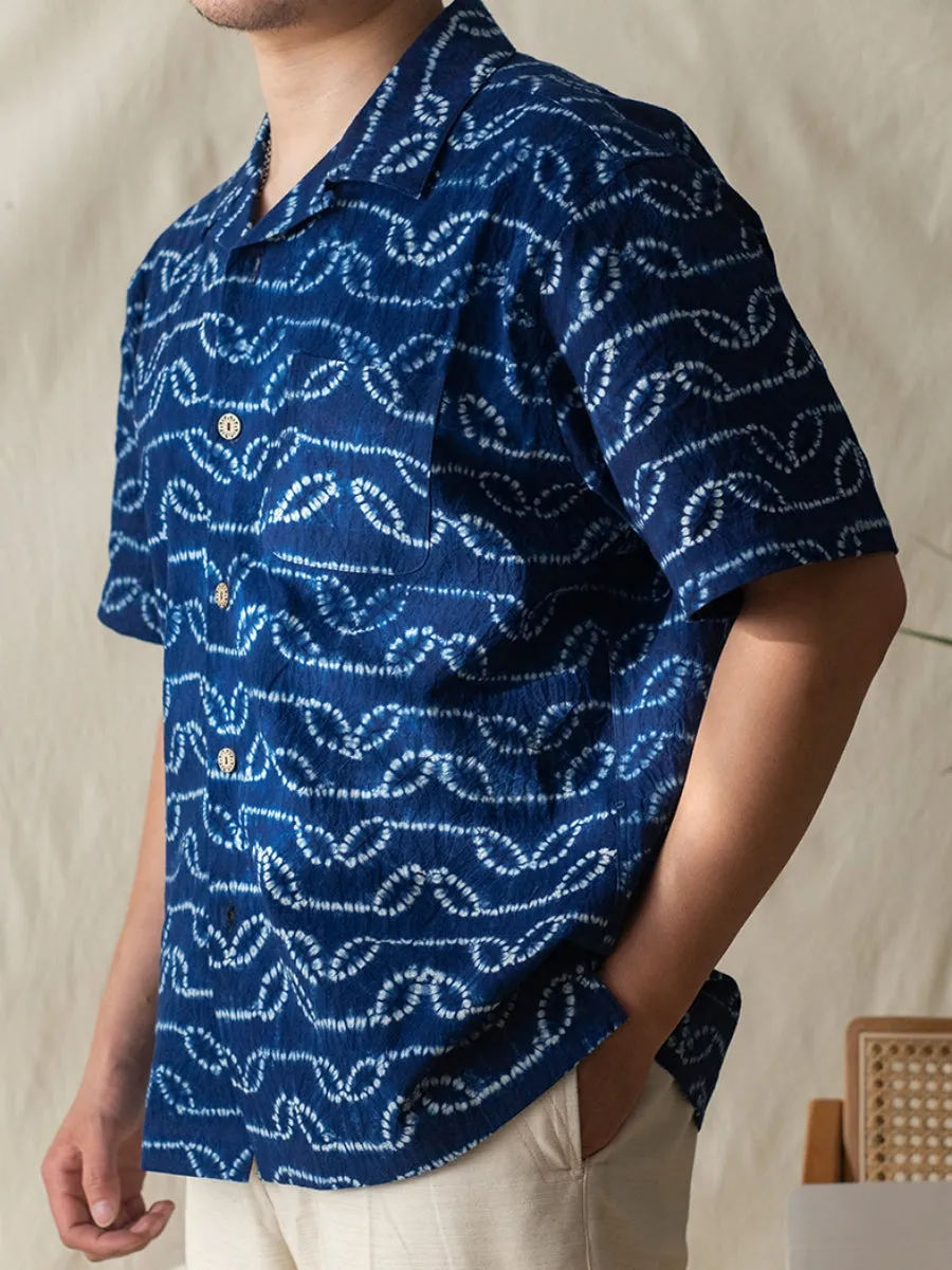 Men's Indigo Tie-Dyed Hawaiian Shirt