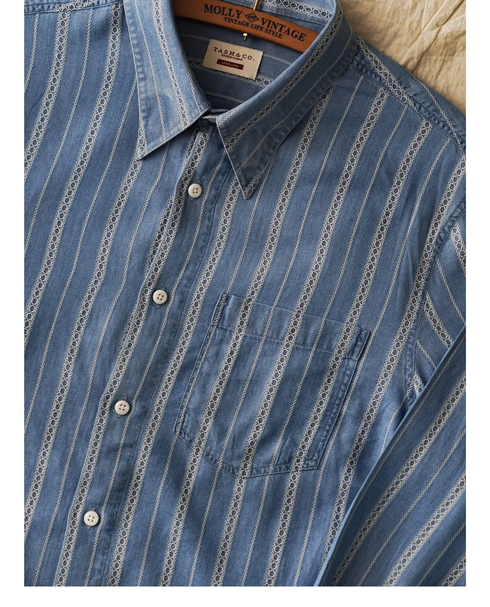 Men's Jacquard Striped Long Sleeves Denim Shirt