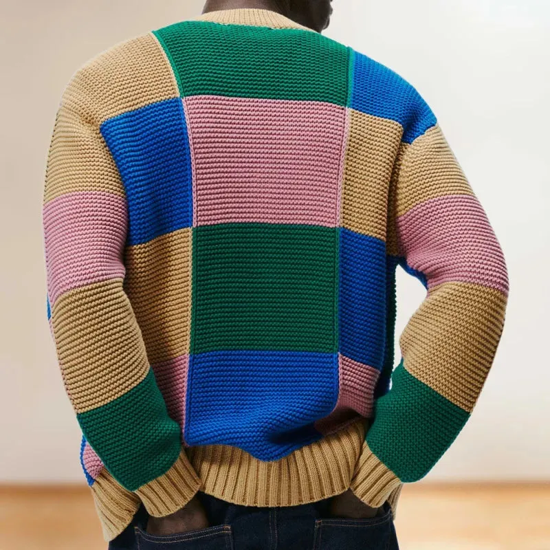 Men's Knitwear Contrast Color Cardigan