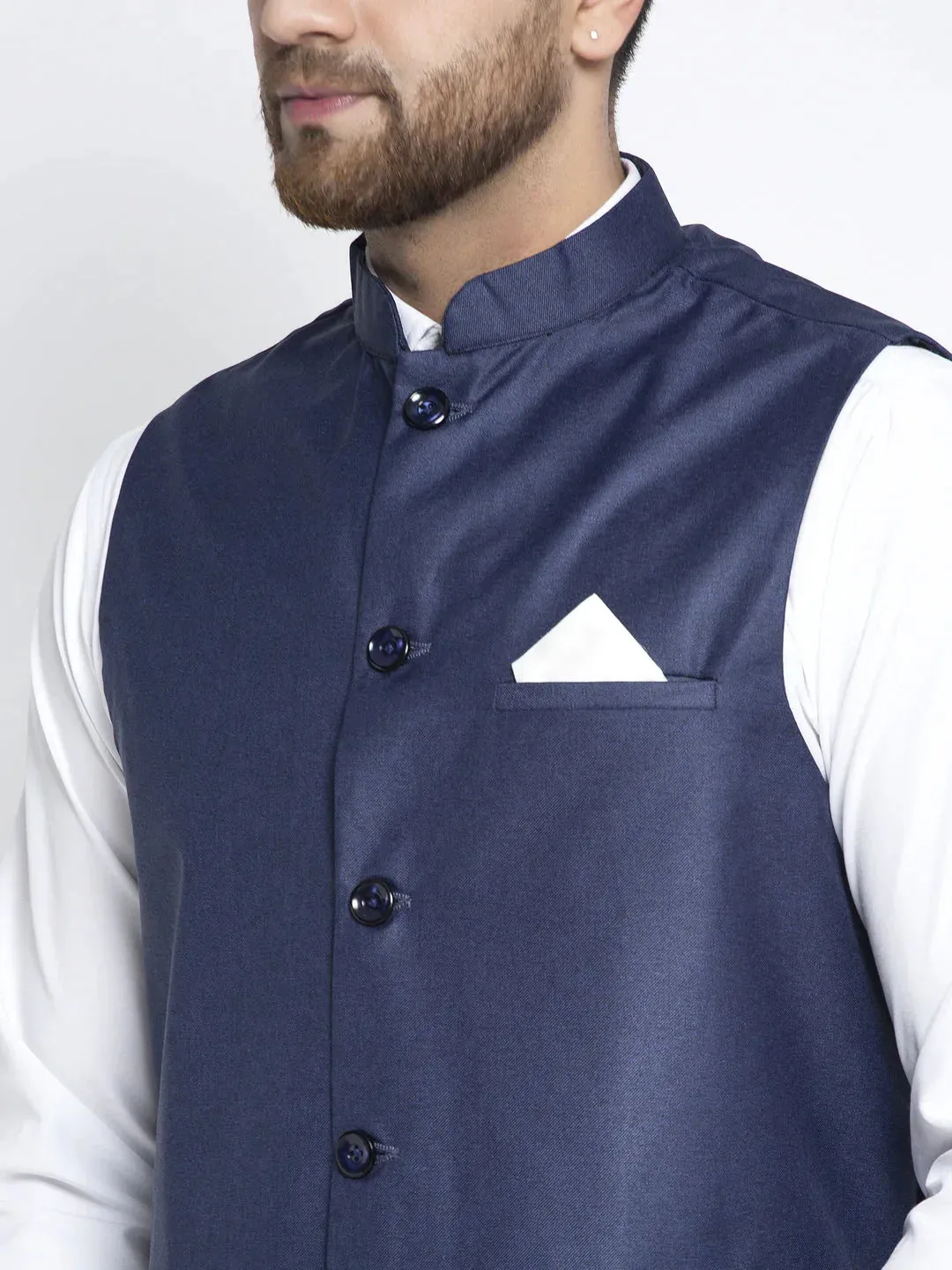 Men'S Navy Blue Solid Nehru Jacket