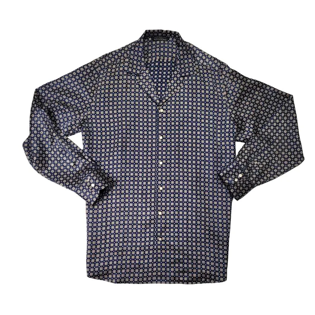 Mens Navy Grid Silk Shirt