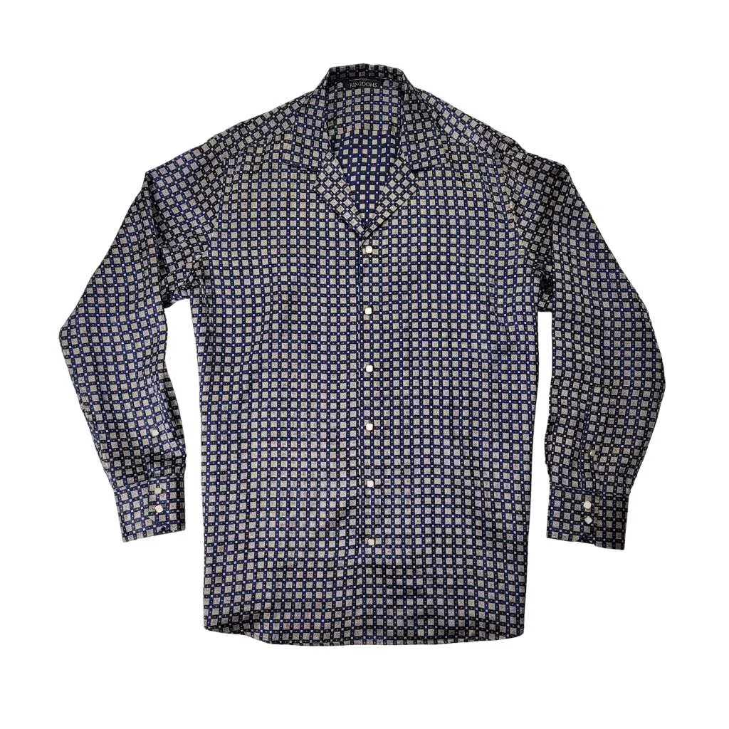 Mens Navy Grid Silk Shirt