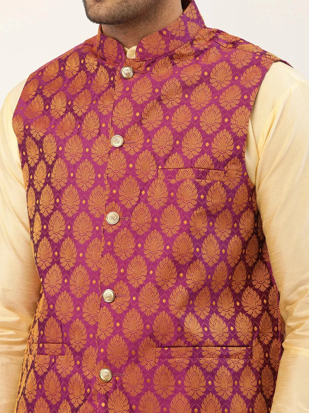 Men'S Pink Self-Designed Waistcoat