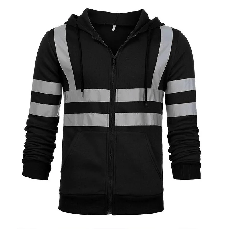 Men's Reflective Striped Fleece Hooded Jacket 12495004YM