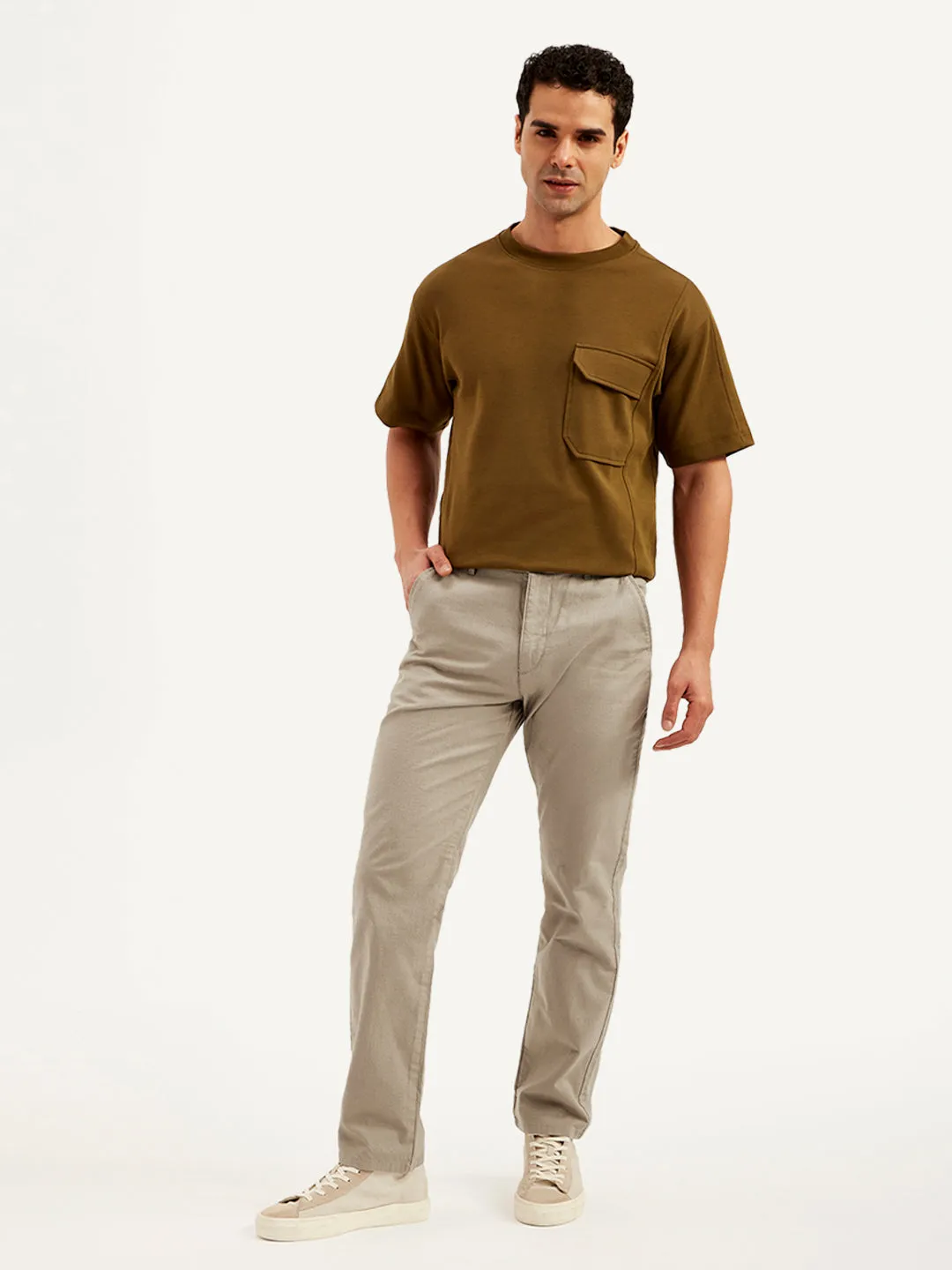 Men's Taupe Straight Fit Chinos