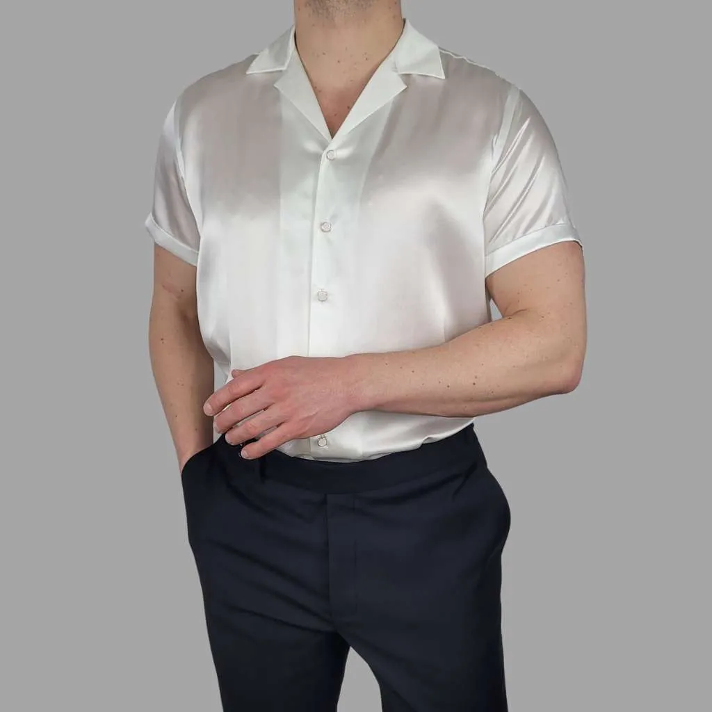 Men's White Short Sleeve Silk Shirt