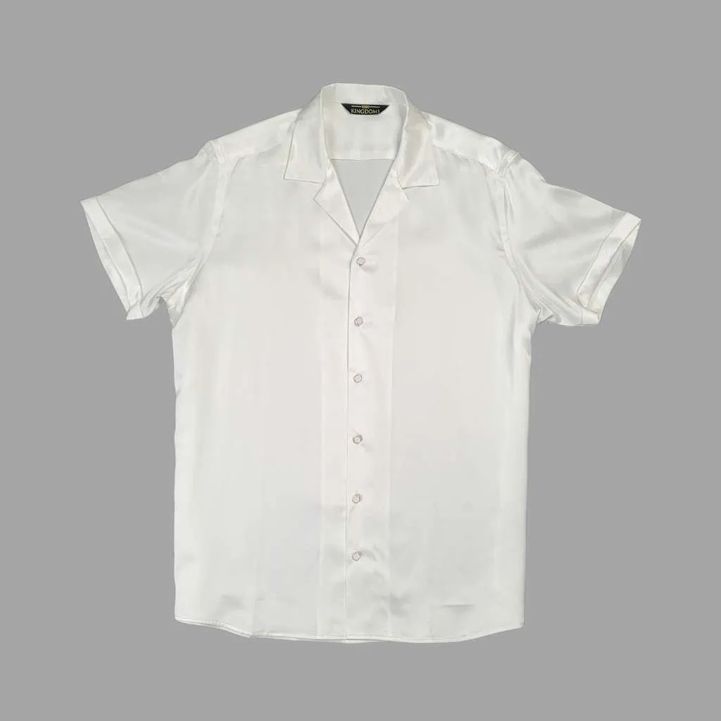 Men's White Short Sleeve Silk Shirt