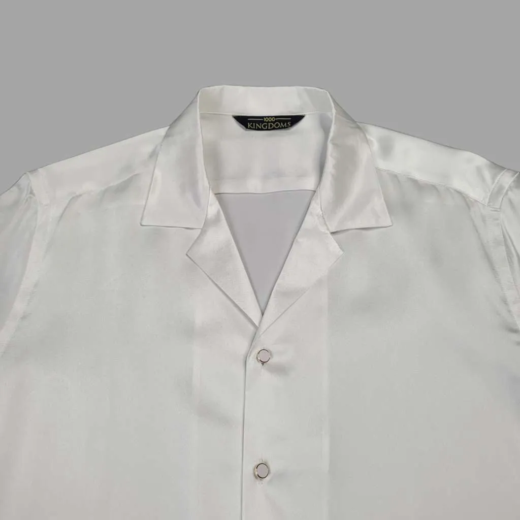 Men's White Short Sleeve Silk Shirt