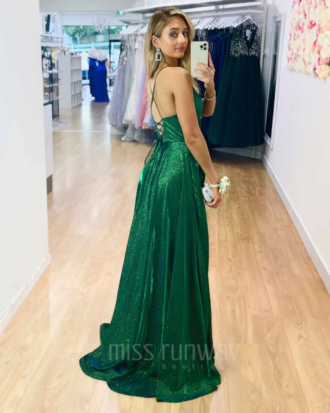 Monica Glitter Gown - Emerald Green