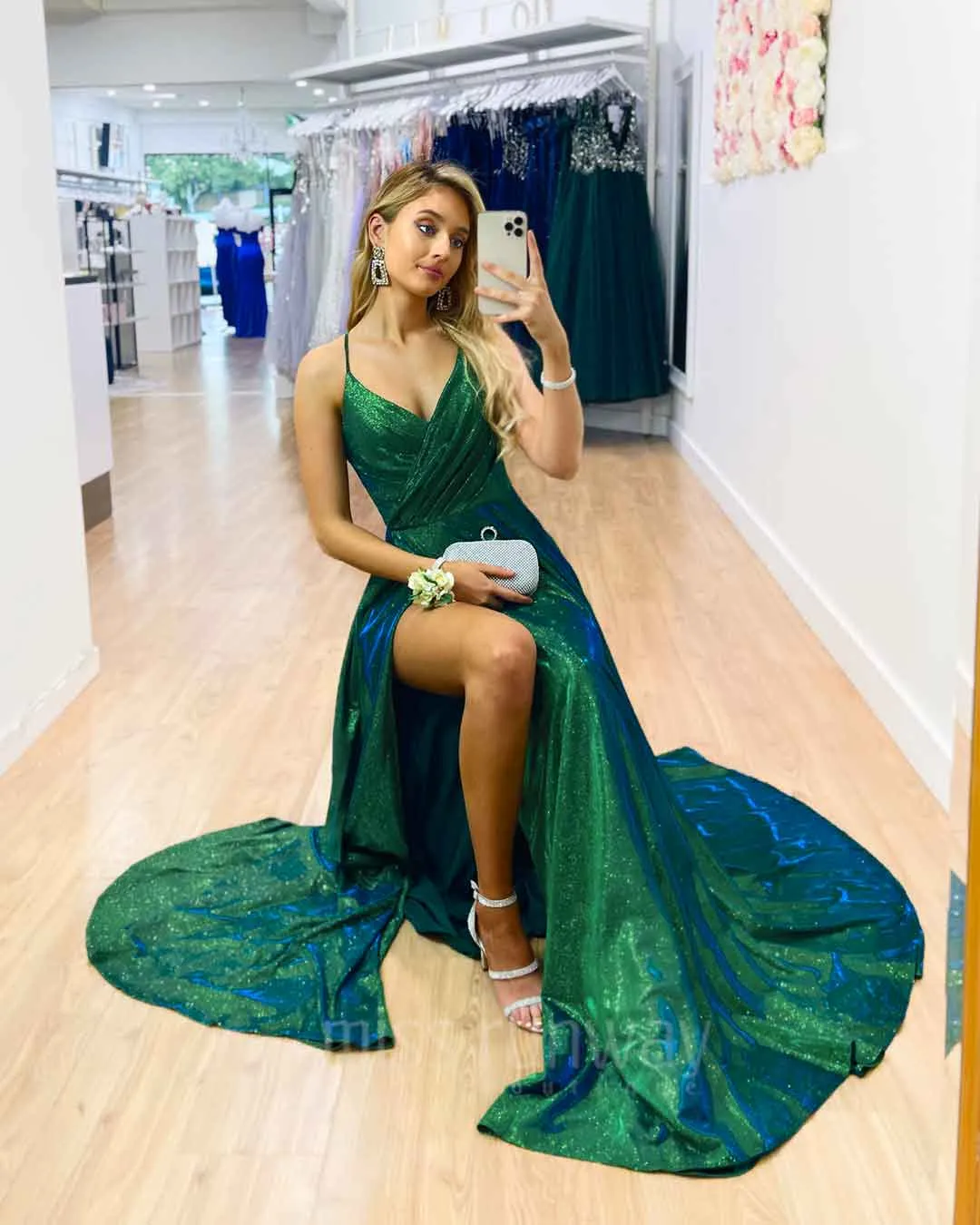 Monica Glitter Gown - Emerald Green