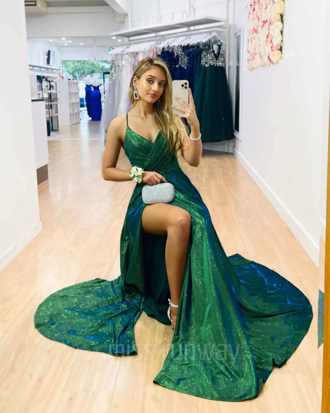 Monica Glitter Gown - Emerald Green