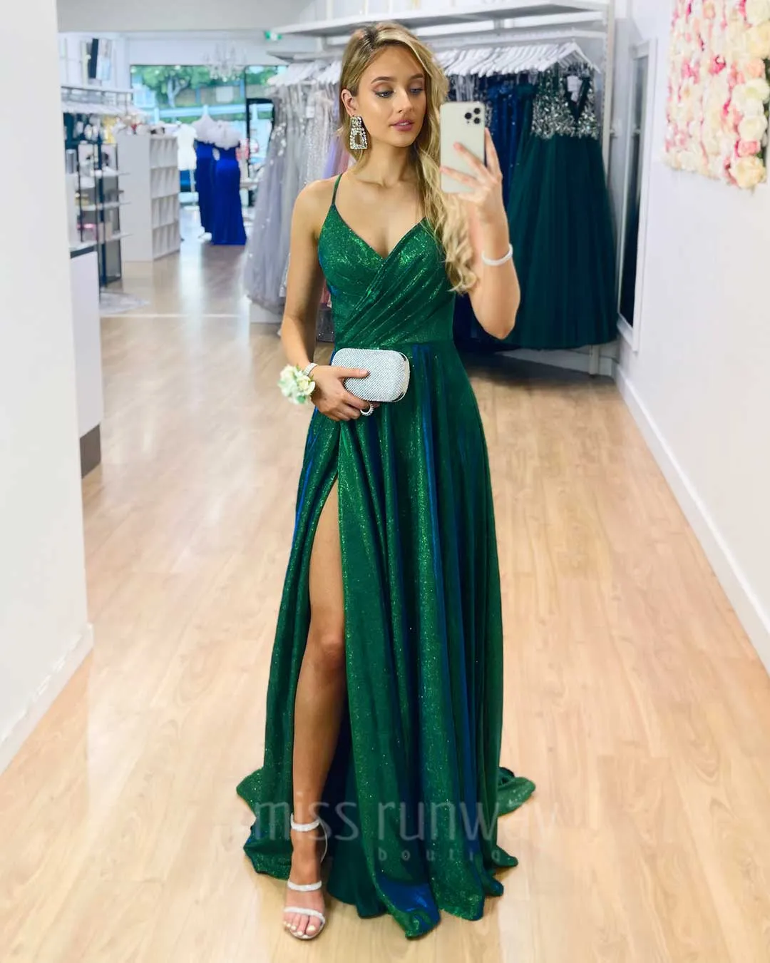 Monica Glitter Gown - Emerald Green