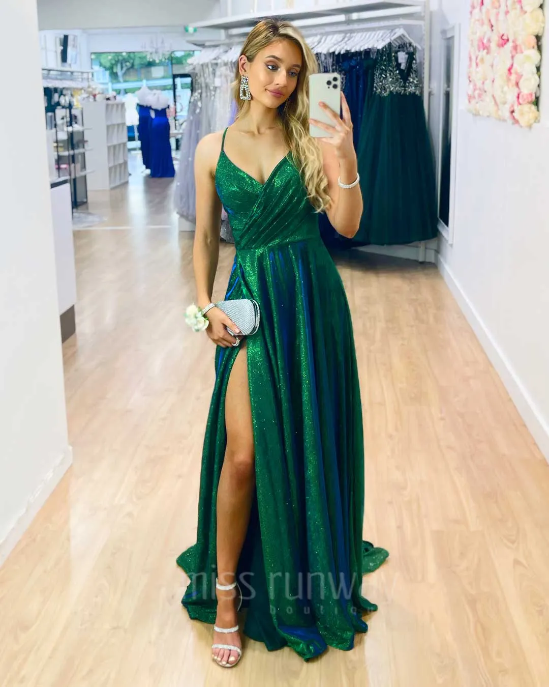 Monica Glitter Gown - Emerald Green