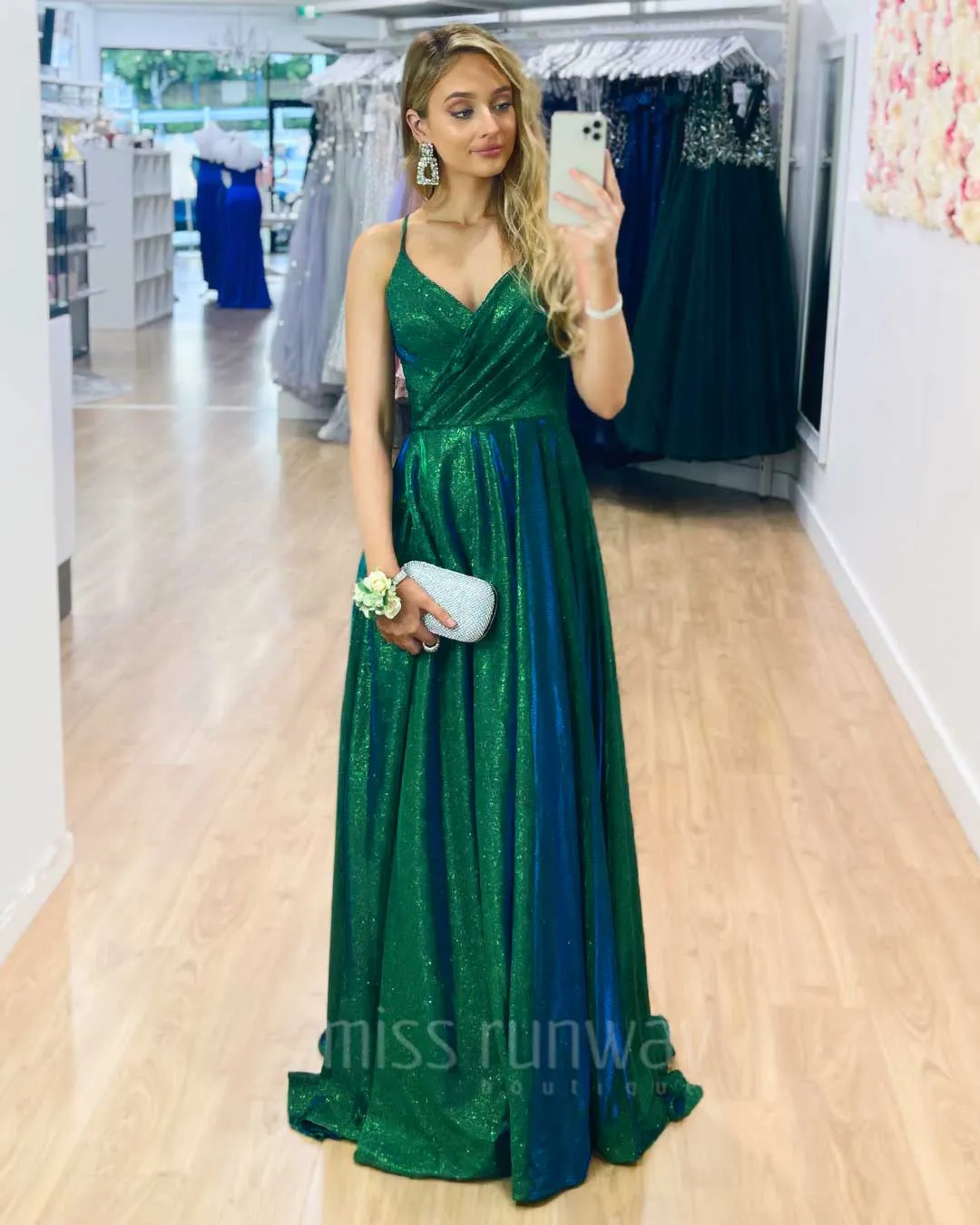 Monica Glitter Gown - Emerald Green