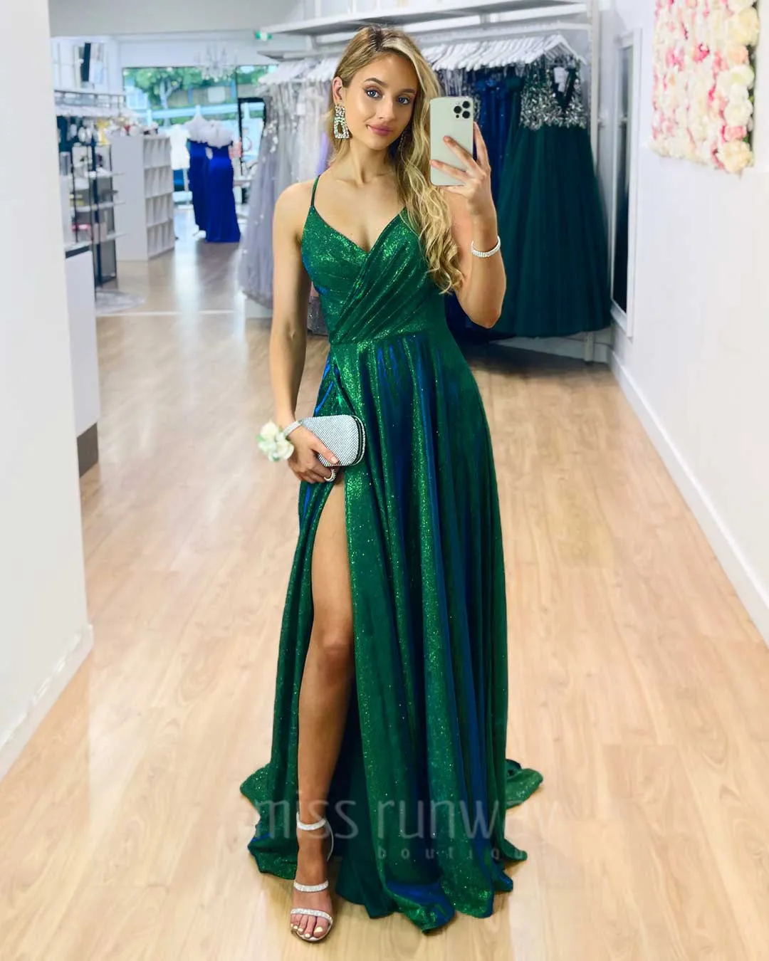 Monica Glitter Gown - Emerald Green