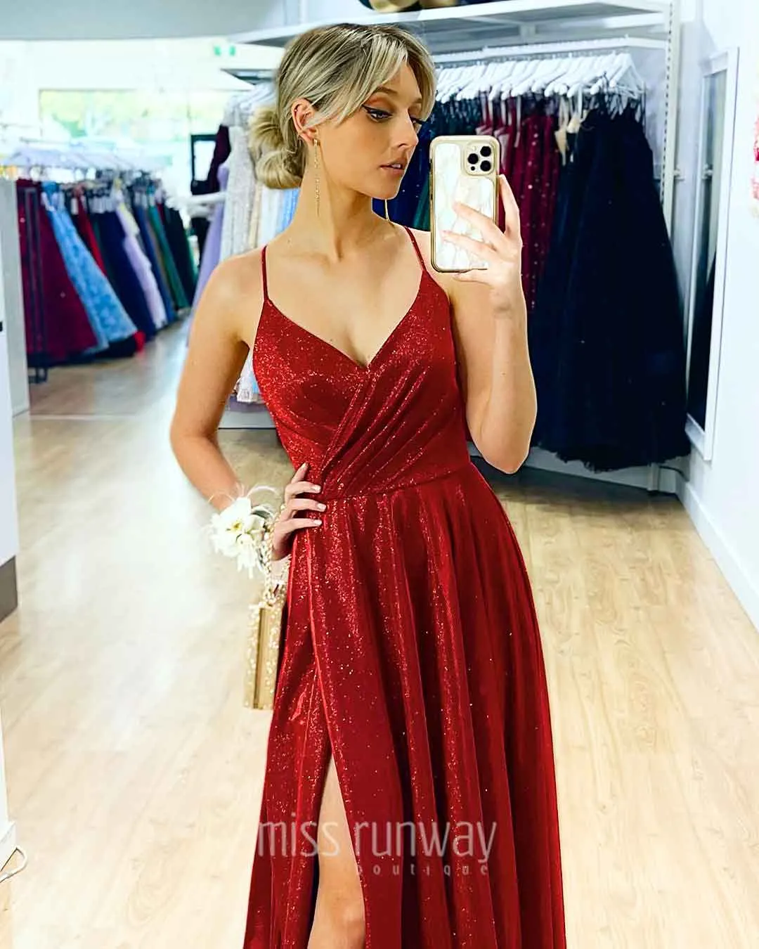 Monica Glitter Gown - Red