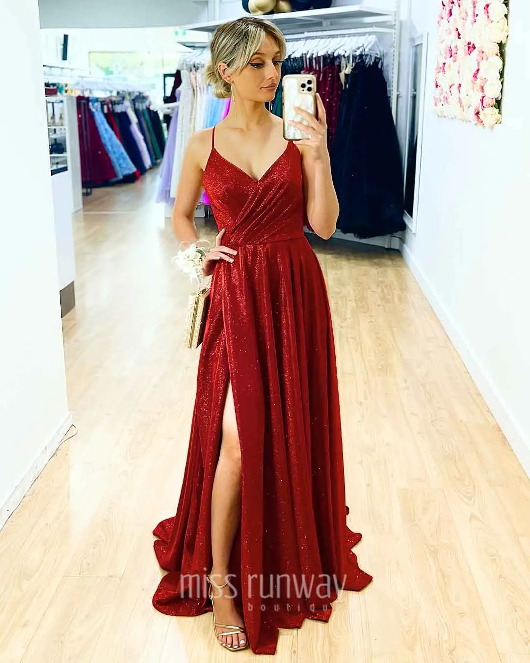 Monica Glitter Gown - Red