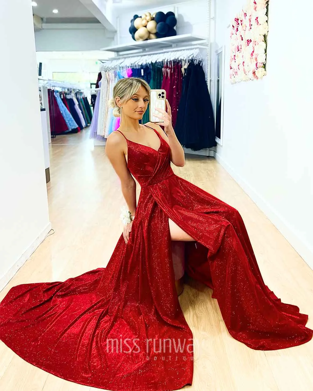 Monica Glitter Gown - Red