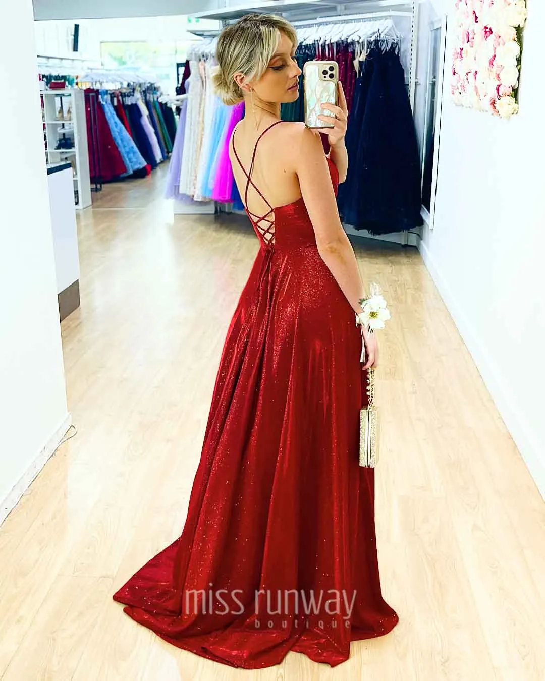 Monica Glitter Gown - Red