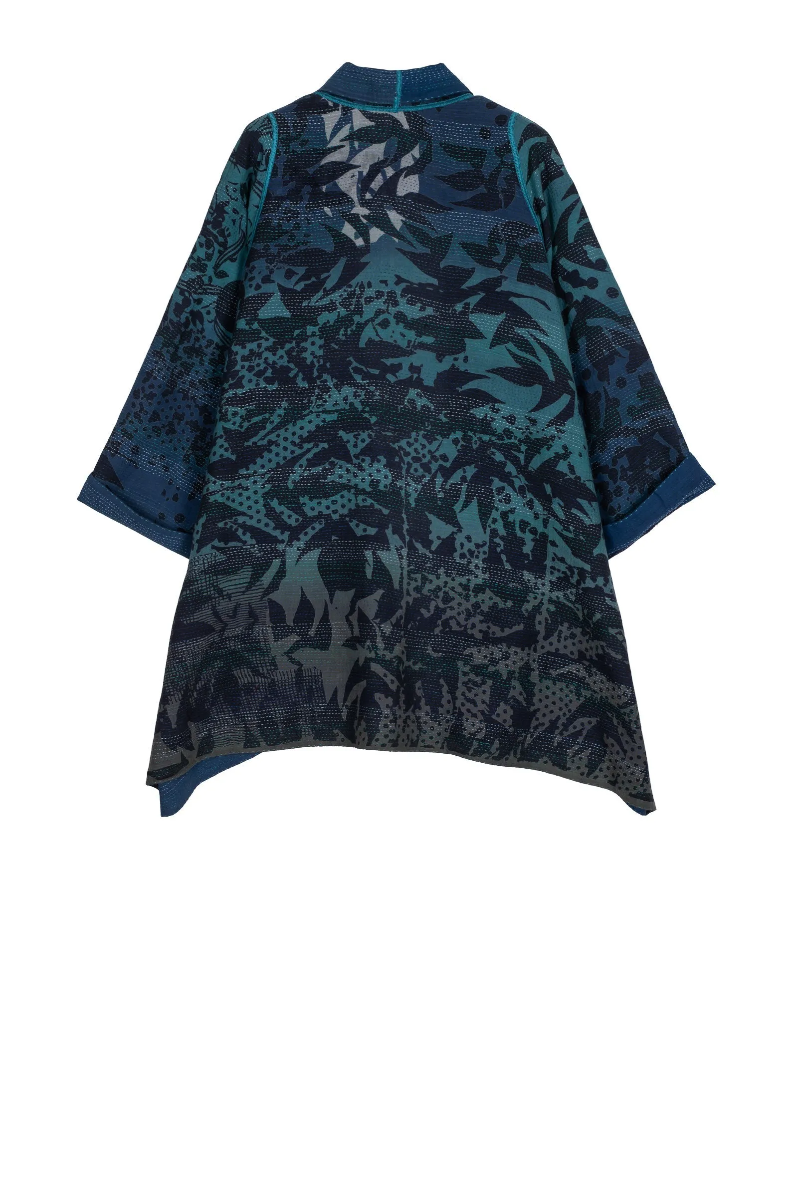 MONOTONE TWILIGHT PRINT KANTHA A-LINE JKT - tp2003-blu -