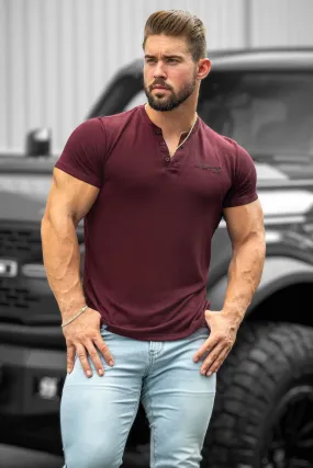 Muscle Fit Henley T-Shirt - Maroon