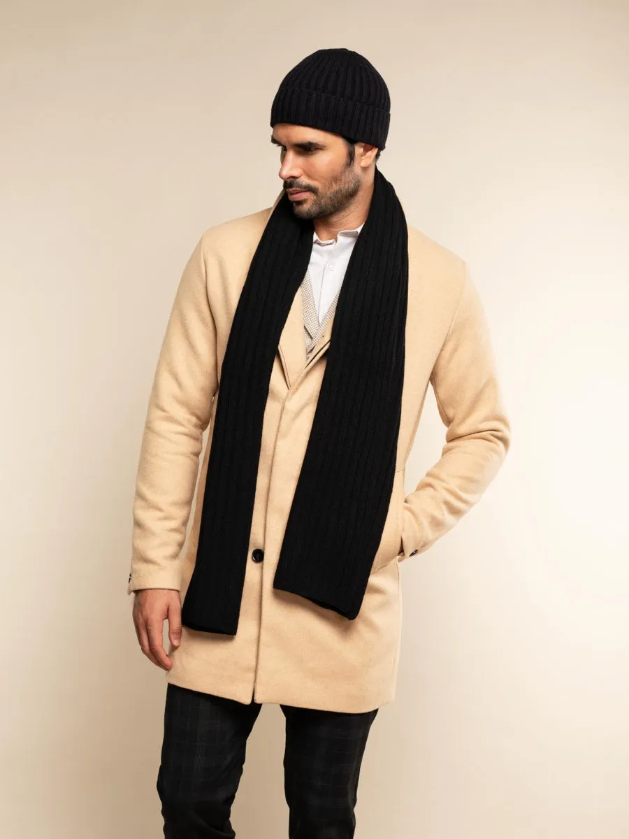 Napoli (black) - 100% cashmere ribbed scarf (unisex)