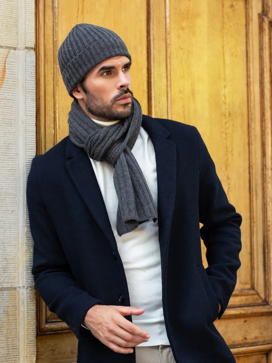 Napoli (dark grey) - 100% cashmere ribbed scarf (unisex)