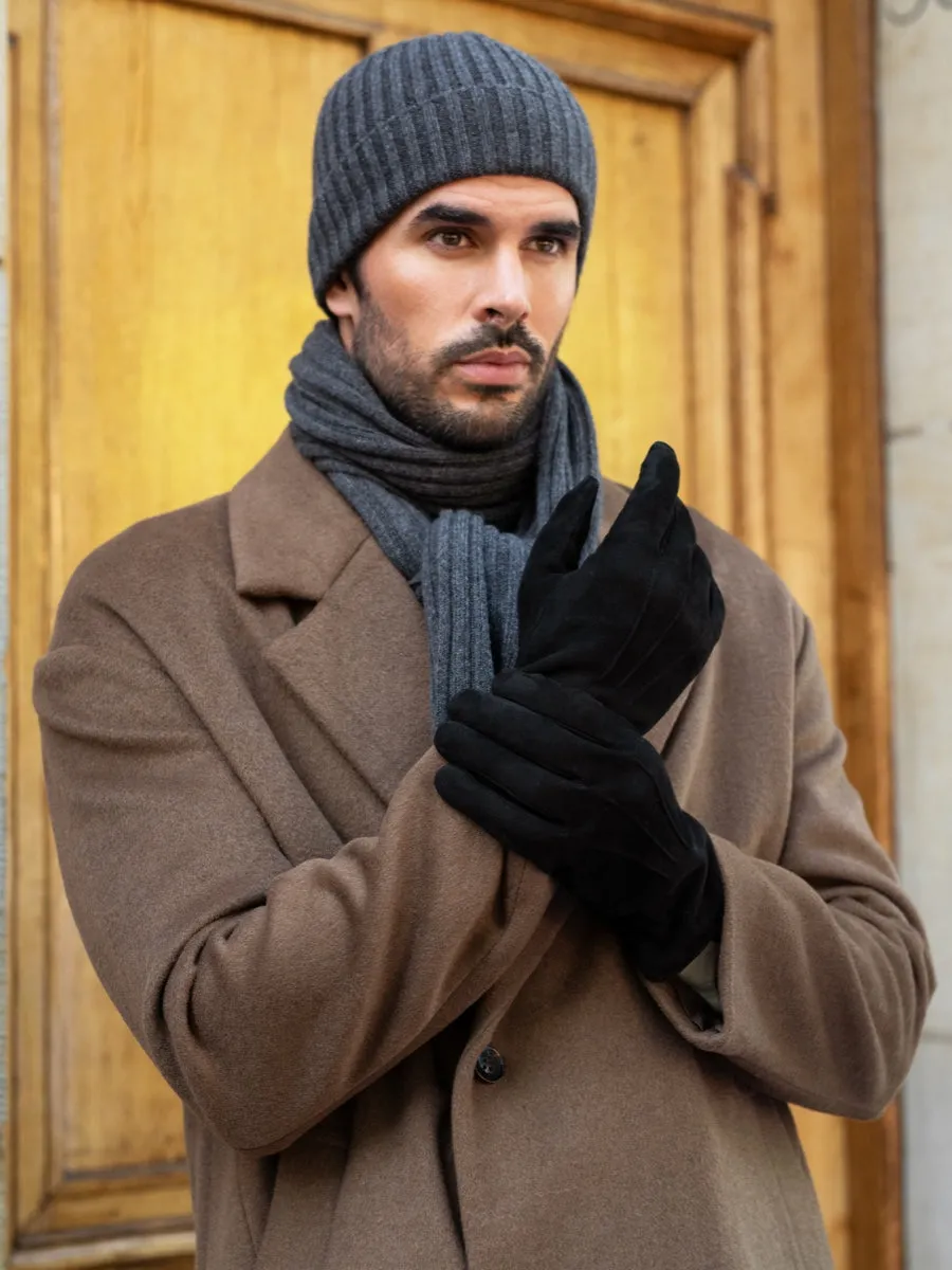 Napoli (dark grey) - 100% cashmere ribbed scarf (unisex)