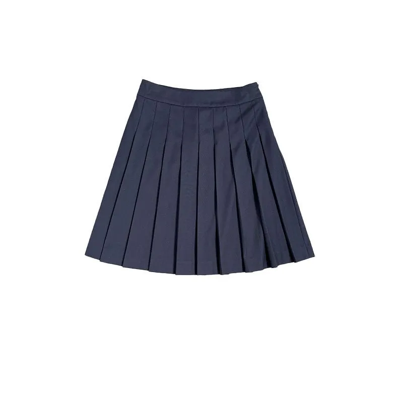 Navy Blue High Waist A-line Pleated Skirt