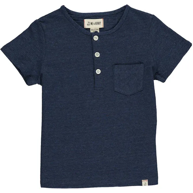 Navy Ribbed Short Sleeved Henley Tee