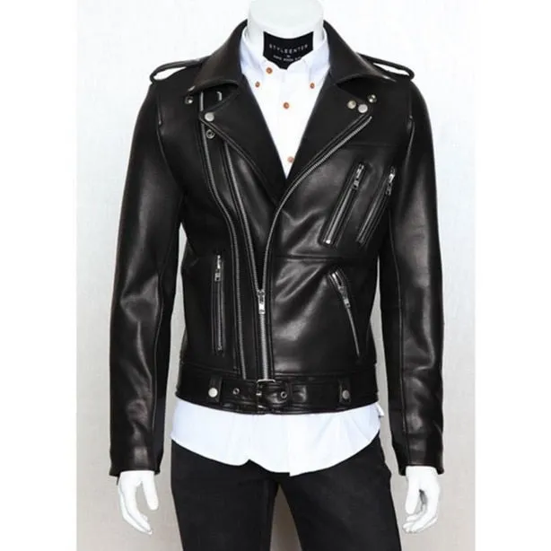 New Autumn Winter Motorcycle Leather Jacket Men Zippers Hip Hop Rock Male PU Leather Black Moto Jacket Coat