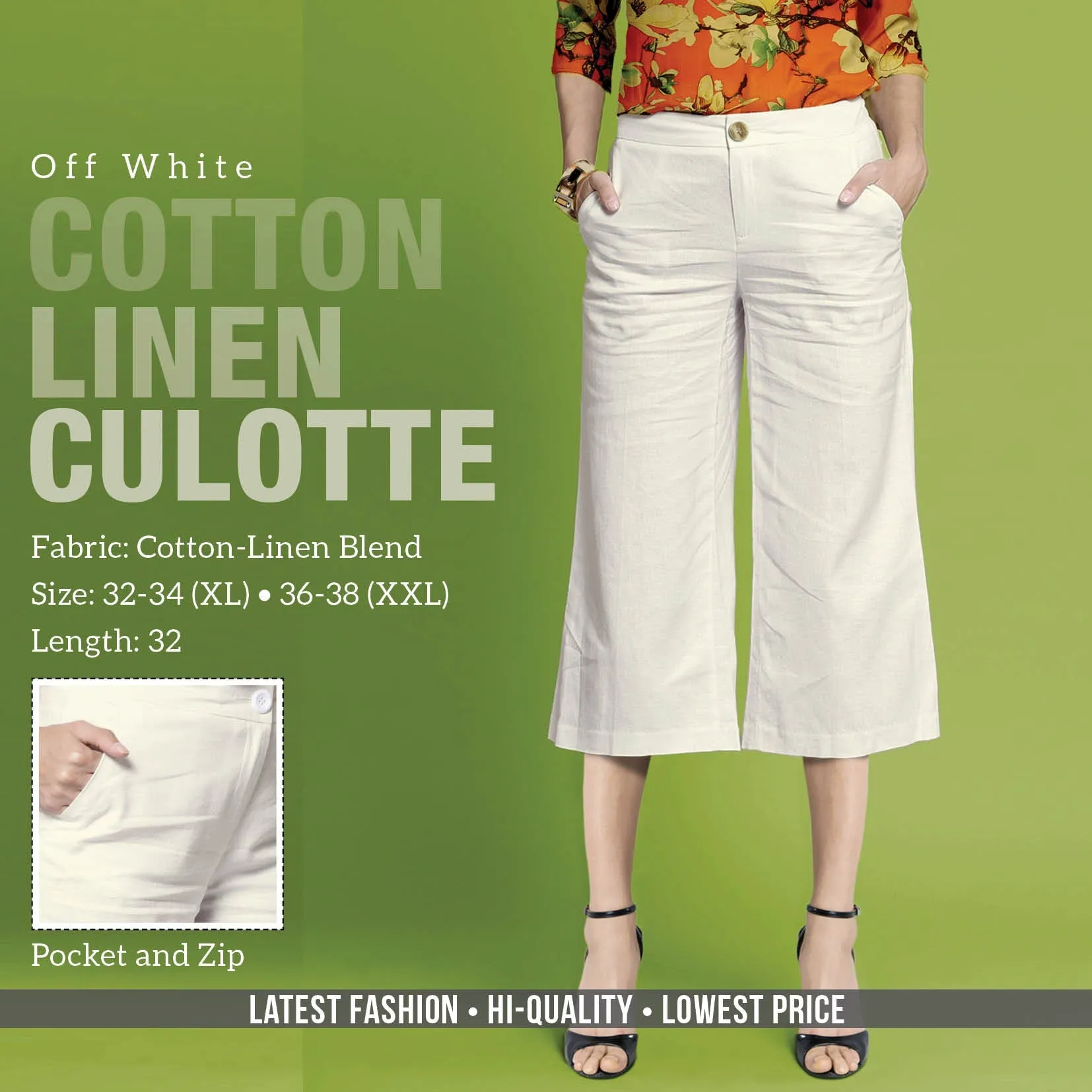 Off-White Linen Cotton Culottes Pants for women