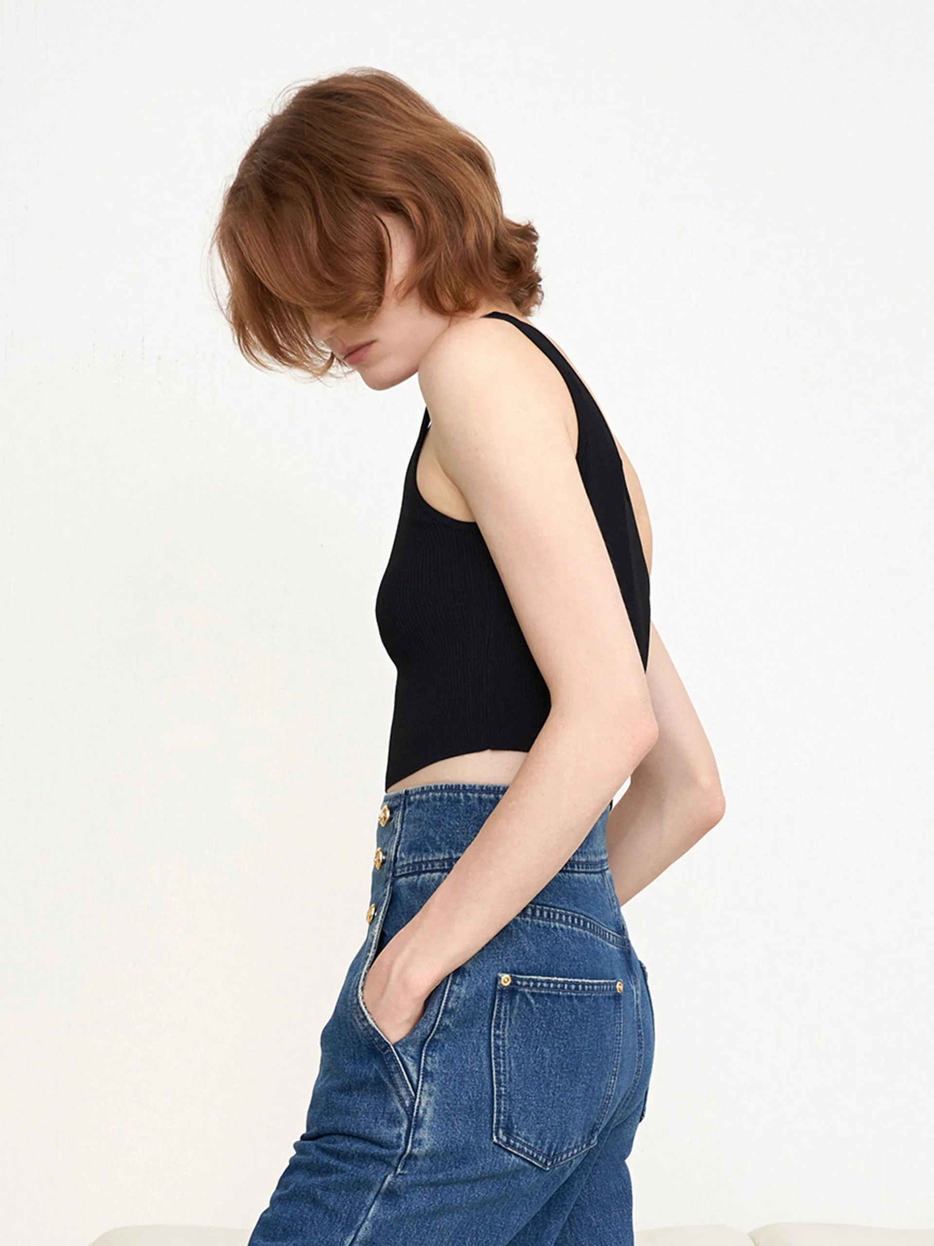 One Shoulder Rib Knit Crop Top