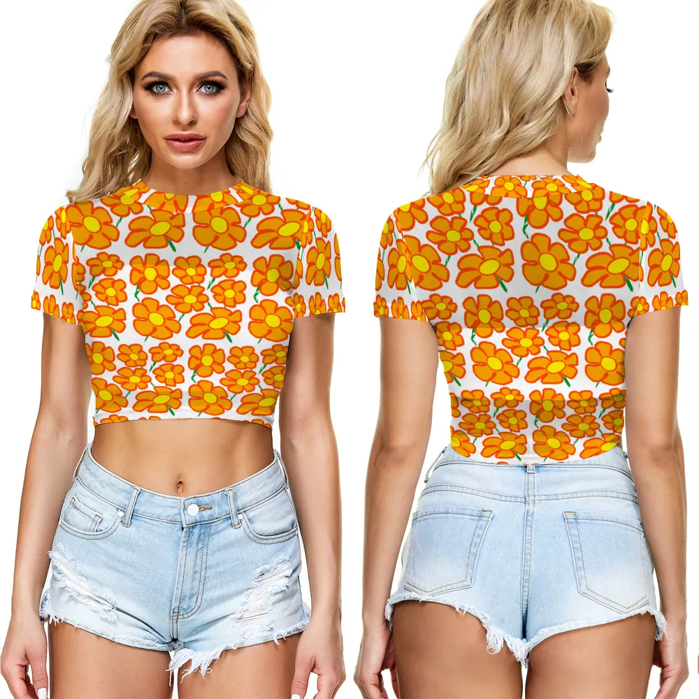 Orangeflower on White - AOP Sheer See-Through Mesh Crop Top Tee