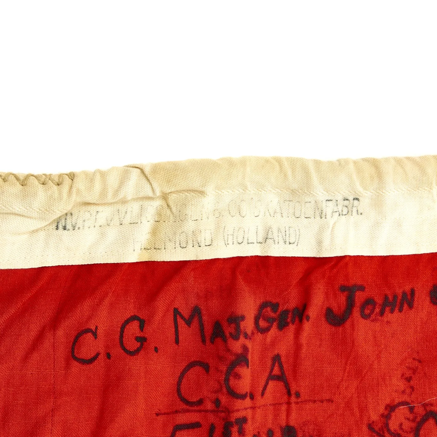 Original German WWII Captured Battle Flag Signed by 4th Armored Division with Wartime Markings 100cm x 170cm