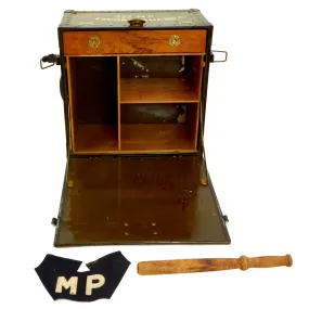 Original U.S. WWII 322nd Military Police Escort Guard Company Field Desk From The Manzanar War Relocation Center - With Armband & Bludgeon