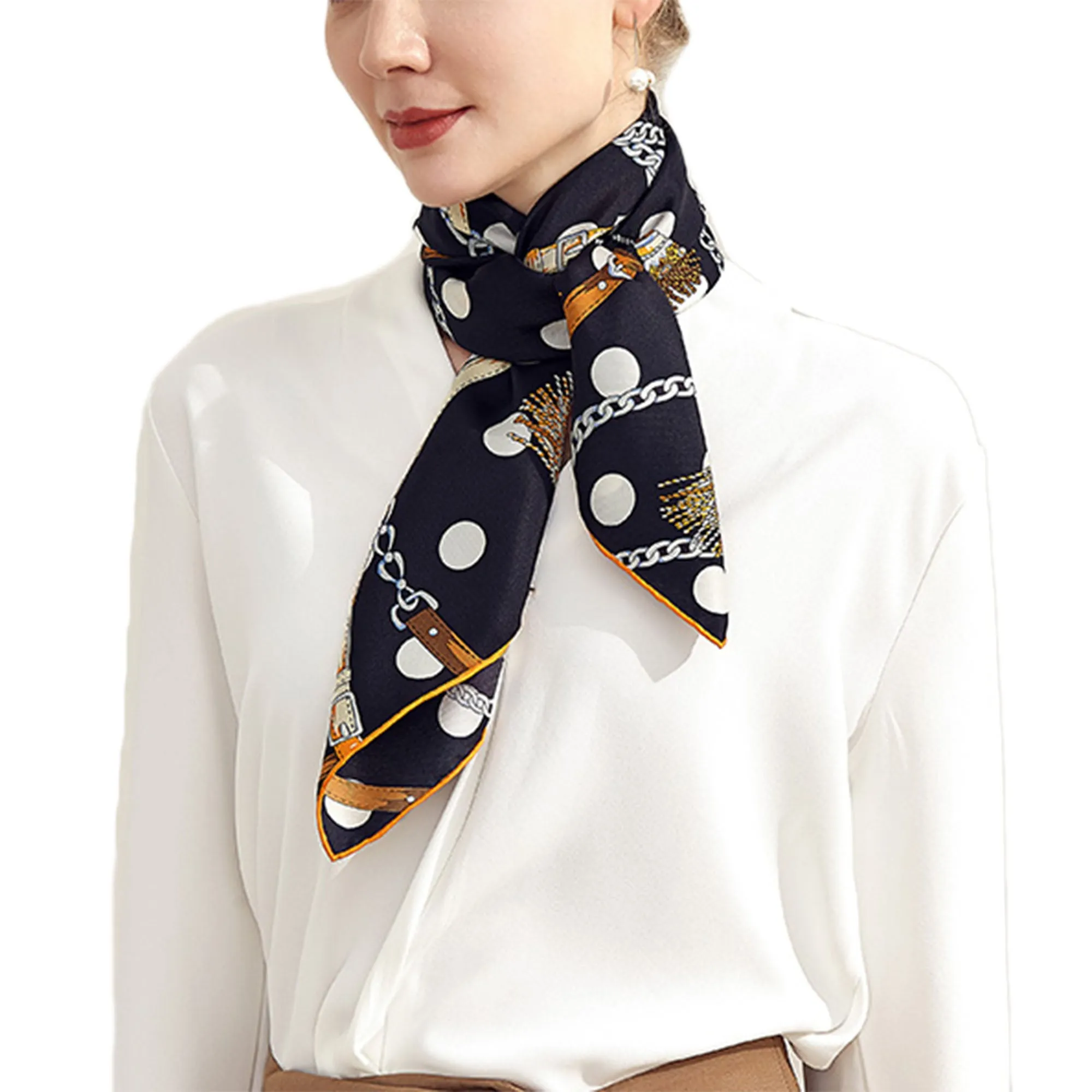 Oscar Rossa 100% Silk Scarf with Hand-Rolled Edges, approximate 34"x34" to 35"x35" Large Square Printed Mulberry Silk Twill Scarf